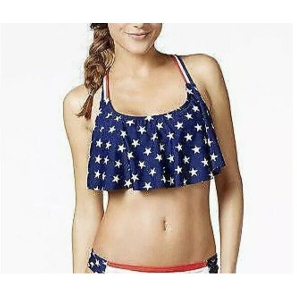 California Waves Juniors' Stars and Stripes Flounce Bikini Top M